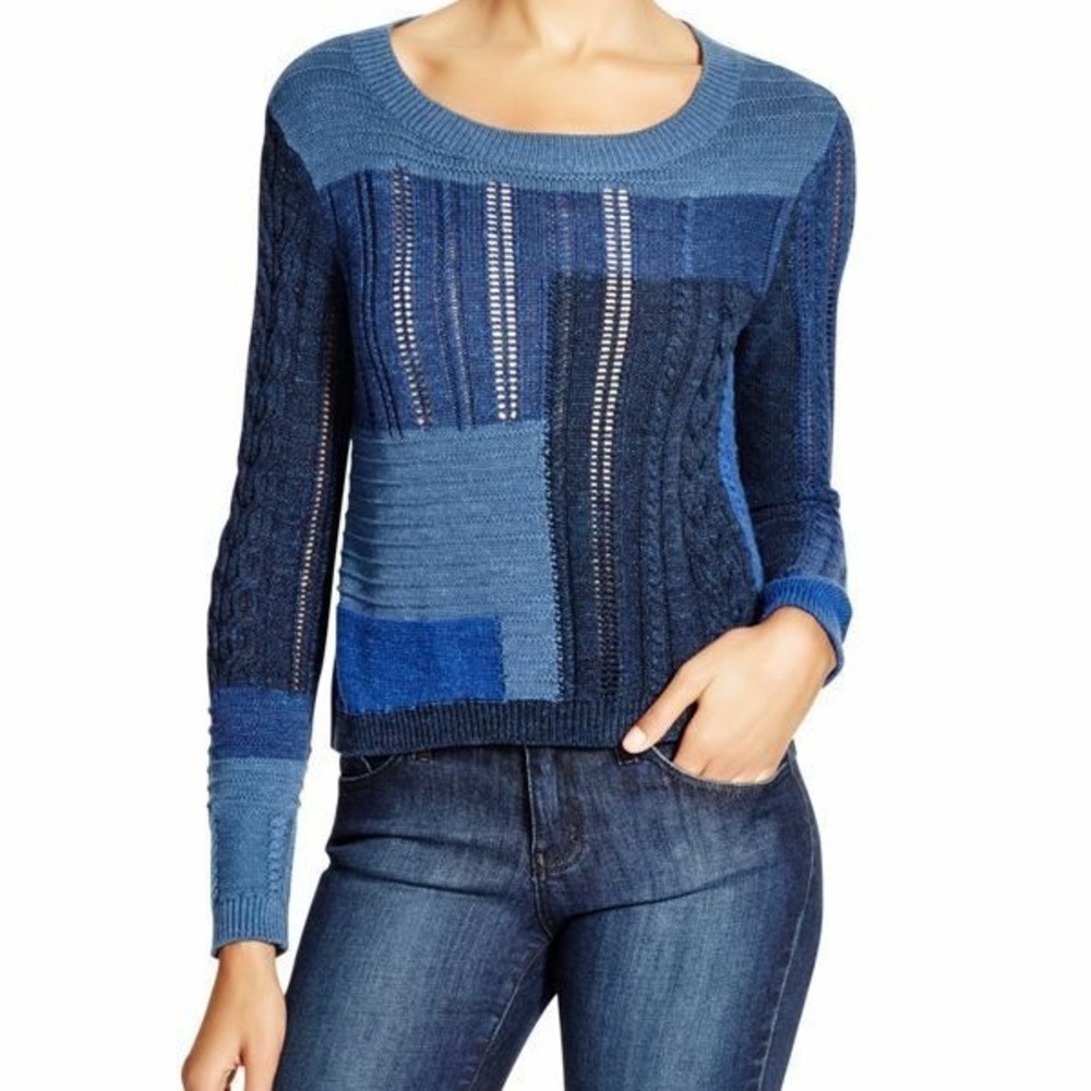 Diane von Furstenberg Blue Padma Intarsia Cotton Pullover Knit Sweater EUC XS